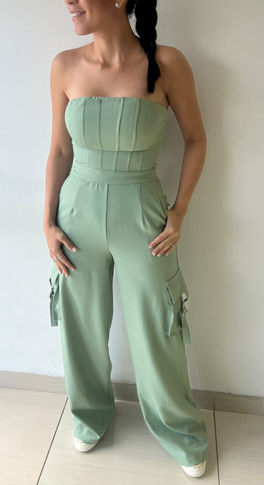 Bustier Top Cargo Jumpsuit