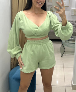 Off Shoulder Sweater Matching Short Set