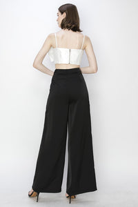 High waist Satin Stretch Wide Leg Pants