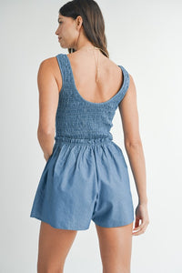 Smocked Corset Denim Romper