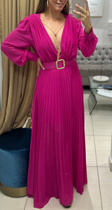 Pleated Maxi Dress with Belt