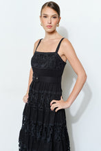 Load image into Gallery viewer, Belted Tiered Cutout-lace Midi Dress