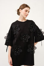 Load image into Gallery viewer, 3d Floral Applique Oversized T-shirt Mini Dress