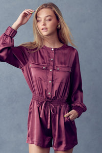 Flap Pockets Utility Satin Romper