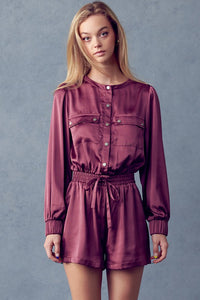 Flap Pockets Utility Satin Romper