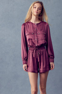 Flap Pockets Utility Satin Romper