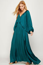 Load image into Gallery viewer, Shirred Satin Balloon Sleeve Maxi Dress