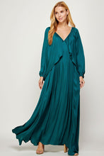 Load image into Gallery viewer, Shirred Satin Balloon Sleeve Maxi Dress