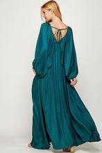 Load image into Gallery viewer, Shirred Satin Balloon Sleeve Maxi Dress