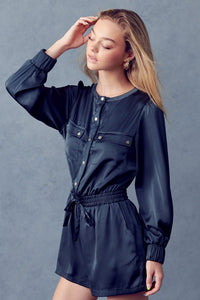 Flap Pockets Utility Satin Romper