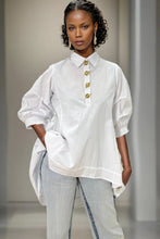 Load image into Gallery viewer, Gathered Sleeve Hi-Lo Top with Golden Buttons