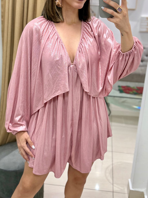 Metallic Shirred Romper