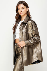 Oversized Faux Leather Shacket