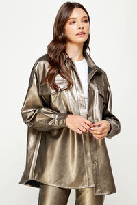 Oversized Faux Leather Shacket