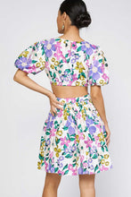 Load image into Gallery viewer, Floral Printed Puff Sleeves Cutout Back Mini Dress