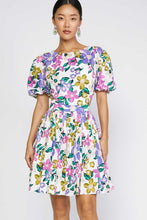 Load image into Gallery viewer, Floral Printed Puff Sleeves Cutout Back Mini Dress