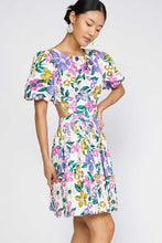 Load image into Gallery viewer, Floral Printed Puff Sleeves Cutout Back Mini Dress