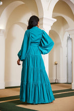 Load image into Gallery viewer, Draped flowy maxi dress with balloon long sleeves