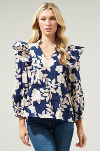 Night Tropics Grayson Ruffle Split Neck Top