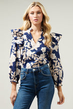 Load image into Gallery viewer, Night Tropics Grayson Ruffle Split Neck Top