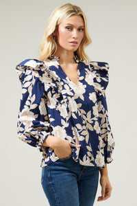 Night Tropics Grayson Ruffle Split Neck Top