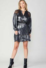 Load image into Gallery viewer, Gunmetal Mini Dress With Shoulder Lace