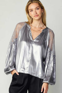 Metallic Lace Contrast Shoulder Top