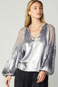 Metallic Lace Contrast Shoulder Top