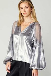 Metallic Lace Contrast Shoulder Top