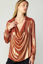 Load image into Gallery viewer, Long Sleeve Metallic Cowl Neck Blouse