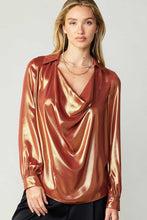 Load image into Gallery viewer, Long Sleeve Metallic Cowl Neck Blouse