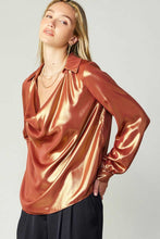 Load image into Gallery viewer, Long Sleeve Metallic Cowl Neck Blouse