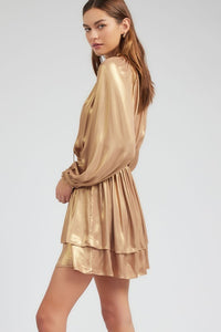 BEST SELLER-Metallic Golden Tiered Mini Dress