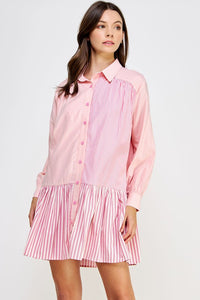 Mixed Stripe Mini Shirt Dress