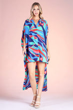 Load image into Gallery viewer, Groovy Blues Double Notched High Low Caftan Dress