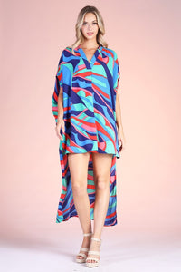 Groovy Blues Double Notched High Low Caftan Dress