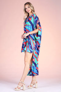 Groovy Blues Double Notched High Low Caftan Dress