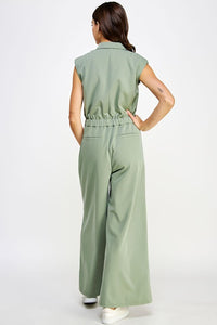 Shoulder Padded Sleeveless Tailored Jumpsuit