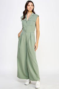 Shoulder Padded Sleeveless Tailored Jumpsuit