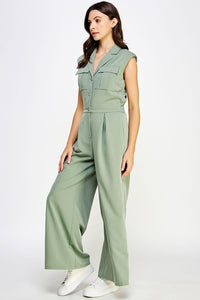 Shoulder Padded Sleeveless Tailored Jumpsuit