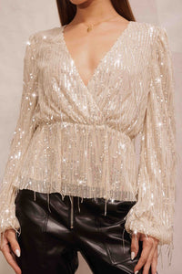 Sequin Fringed Long Sleeve Blouse