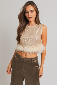 Sequin Sleeveless Feathers Top