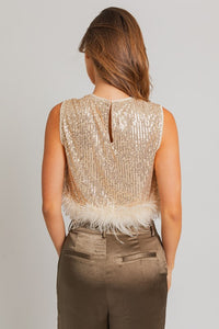 Sequin Sleeveless Feathers Top