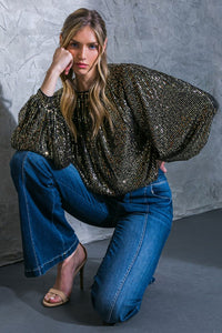 Bubble Sleeve Sequin Top