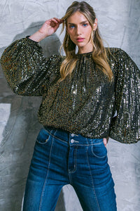 Bubble Sleeve Sequin Top