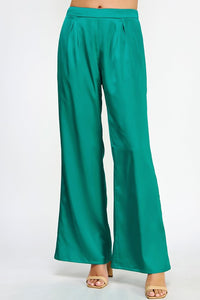 Front Pleat Wide Leg Satin Pants