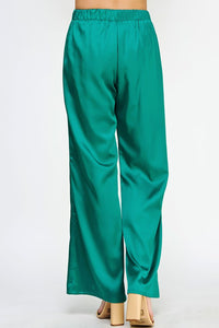 Front Pleat Wide Leg Satin Pants