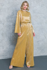 Satin Glow Wide Leg and Sleeve Jumpsuit