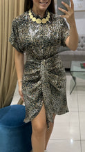 Load image into Gallery viewer, Ruched Waist Sequin Animal Print Dress