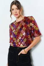 Load image into Gallery viewer, Sequin Diamond Pattern Crop Top